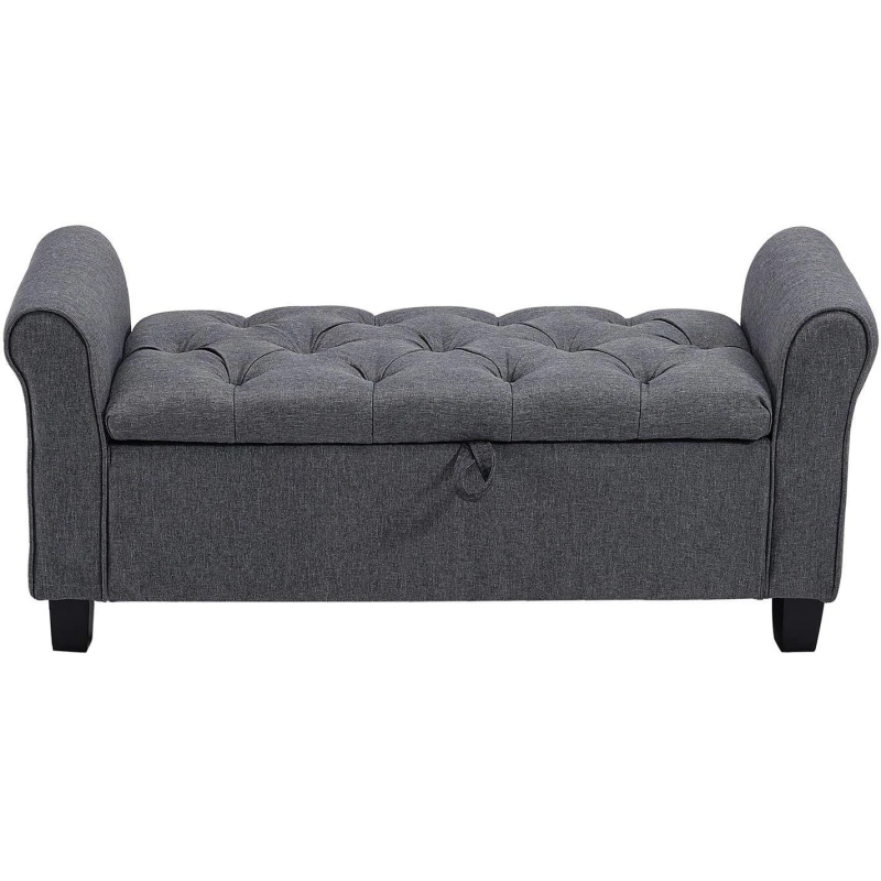 Image of Cottonfy UK Linen Ottoman Bench with Armrests - Grey Grey M