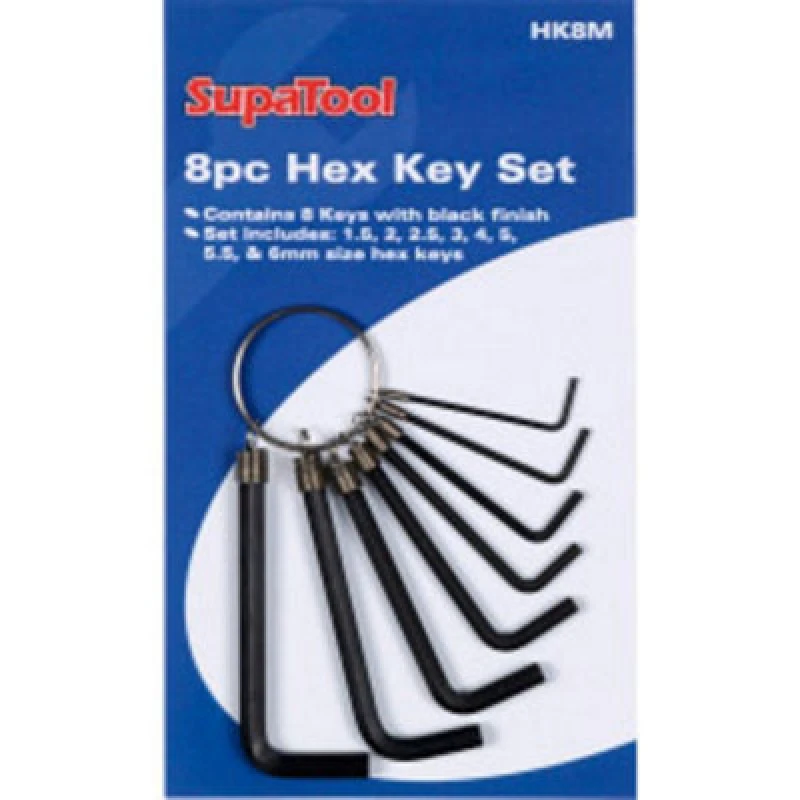 Image of Supatool Hex Key Set (Pack Of 8) Black (One Size)