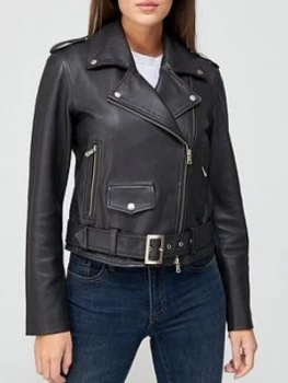 Image of Armani Exchange Leather Jacket Black Size XL Women
