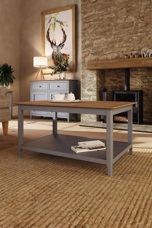Image of FWStyle Large Dove Grey Painted Oak Storage Coffee Table Grey