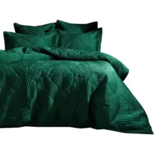 Image of Paoletti Palmeria Velvet Quilted Duvet Cover Set (King) (Emerald Green) - Emerald Green