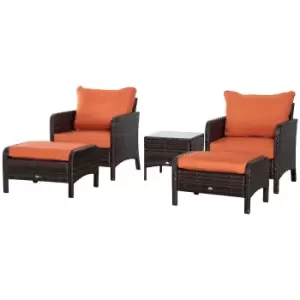 Image of Outsunny 5pc PE Rattan Garden Furniture Set w/2 Armchairs, 2 Stools, Glass Top Table and Cushions - Brown