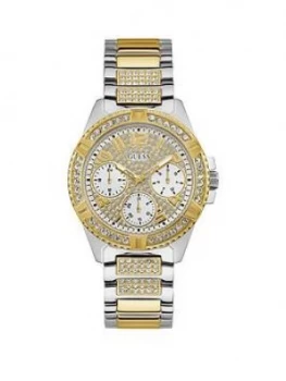 Image of Guess Guess Lady Frontier Silver And Gold Detail Glitz Multi Dial Two Tone Stainless Steel Bracelet Ladies Watch