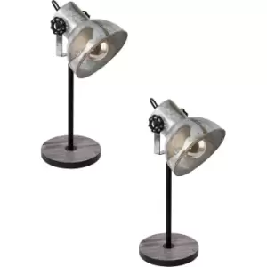 Image of 2 PACK Table Lamp Desk Light Brown Patina & Black Wood & Steel 1x 40W E27