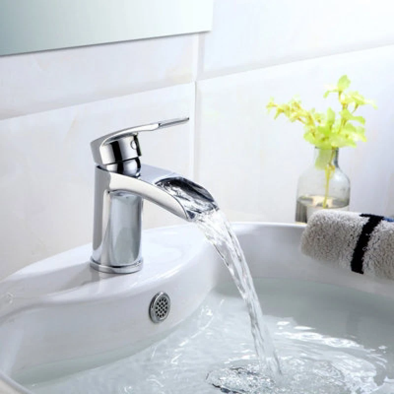 Image of NES HOME Nes Home - Lucy Contemporary Chrome Waterfall Basin Mono Mixer Tap & Waste 1102+WST