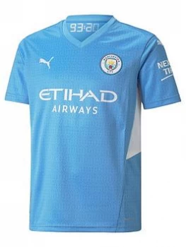 Image of Puma Youth Manchester City 21/22 Home Short Sleeved Shirt - Blue Size 11-12 Years