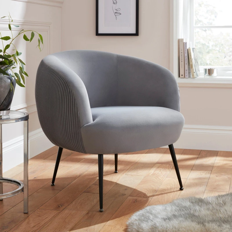 Image of GFW Kamilah Grey Pleated Velvet Fabric Accent Chair