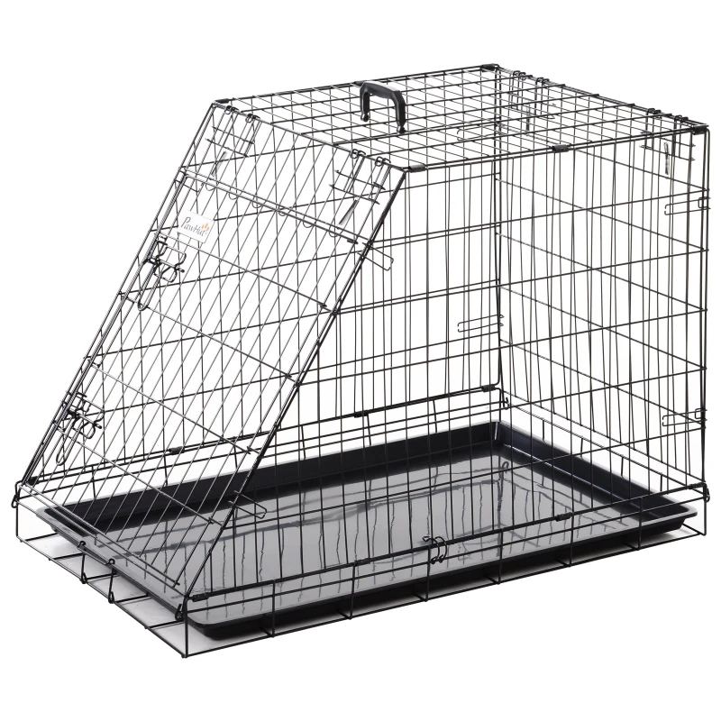 Image of PawHut Trapeze Collapsible Dog Pet Travel Box Cage Removable Tray 93Lx58Wx65H cm Black