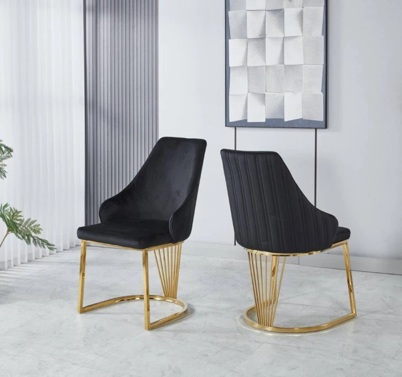 Image of Modernique Modernique Set of 2 Velvet Upholstered Dining Chairs with Golden Metal Legs in Black One Size Unisex 5061017321774