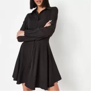 Image of Missguided Tall Button Front Mini Skater Dress - Black