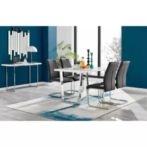 Image of Kylo White High Gloss Dining Table & 4 Black Lorenzo Chairs - Black