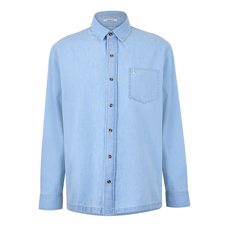 Image of Jack Wills Mens Chambray Long Sleeve Denim Shirt Light Wash male XS