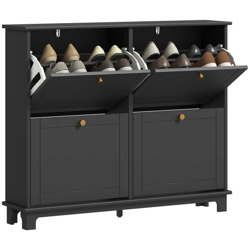 Image of HOMCOM Narrow Shoe Cabinet with 4 Flip Drawers Adjustable Shelves, Black 837-520V80BK