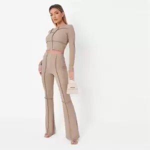 Image of Missguided Patchwork Exposed Seam Ls Tee - Neutral