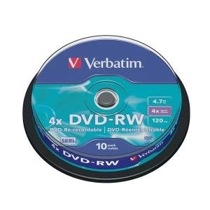 Image of Verbatim DVD RW 4.7GB 4x Spindle 10 Pack 43552