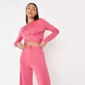 Image of Missguided Wrap Front Ls Top - Pink