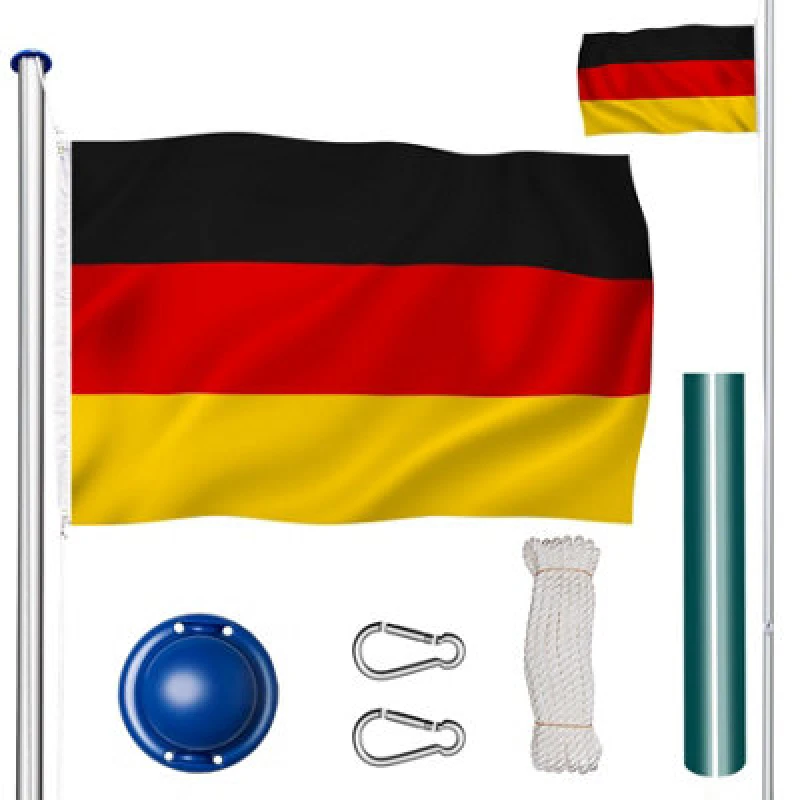 Image of Tectake Flag Pole With Flag - Aluminium, Including Cable Pulley, Ground Socket, 6.25 M - Germany
