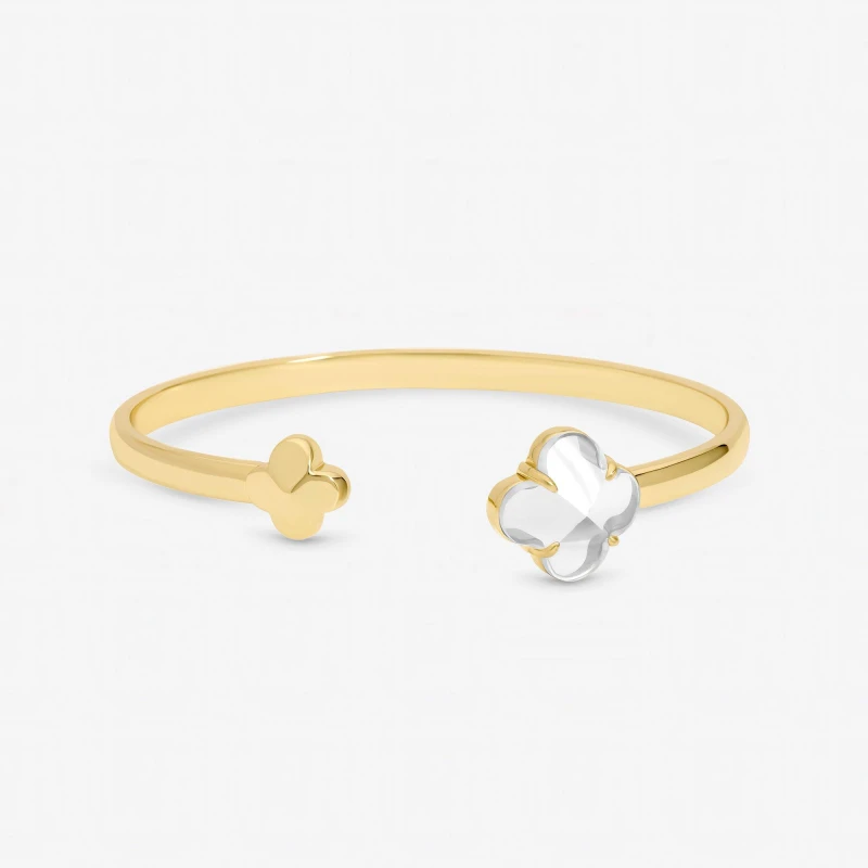 Image of Jon Richard Gold Polished and Crystal Clover Bangle Chain Bracelets One Size Gold 71634110000