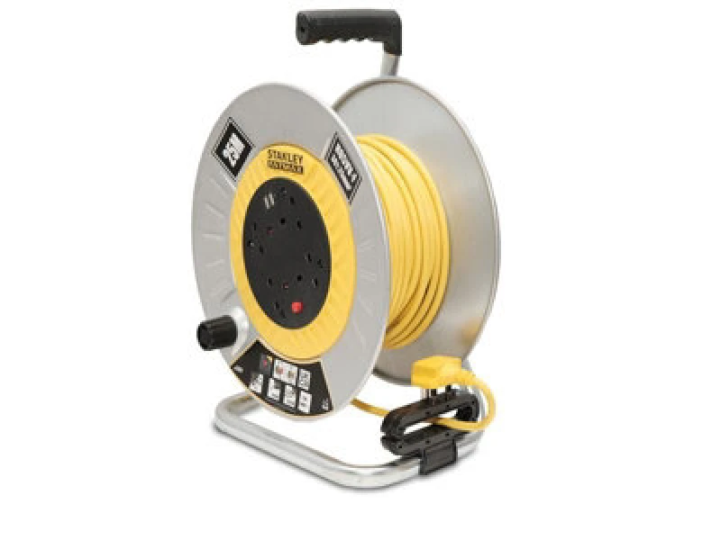 Image of Stanley 6 Socket Open Metal Drum Cable Reel 240v and USB 25m SXECGM2OHSE