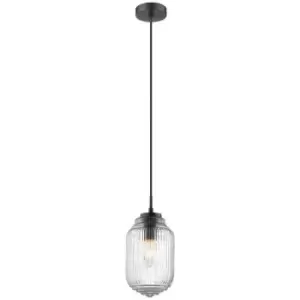 Image of Evansville 12cm Dome Pendant Ceiling Light Clear Glass Brown Metal Base Brown Fabric Wire LED E14 - Merano