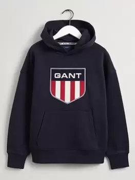 Image of Gant Boys Retro Shield Hoodie - Blue Size 9-10 Years