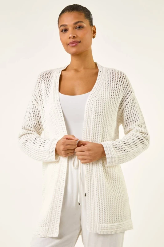 Image of Roman Womens Stitch Knit Cardigan in Ivory Size: 14 Ivory Female 14