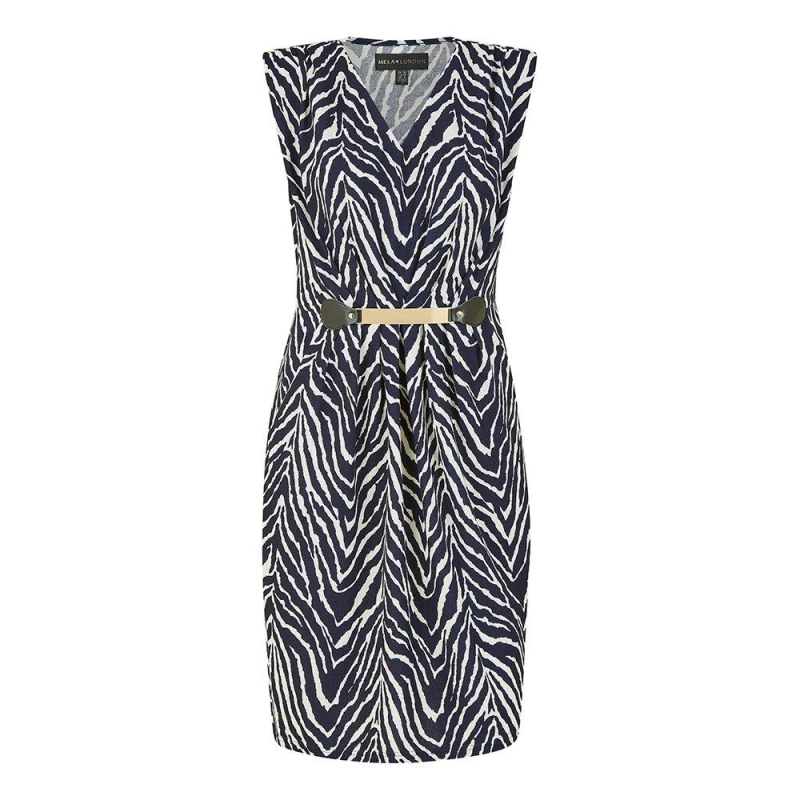 Image of Mela London Mela London Navy Zag Jersey Pocket Dress - Blue Blue 16