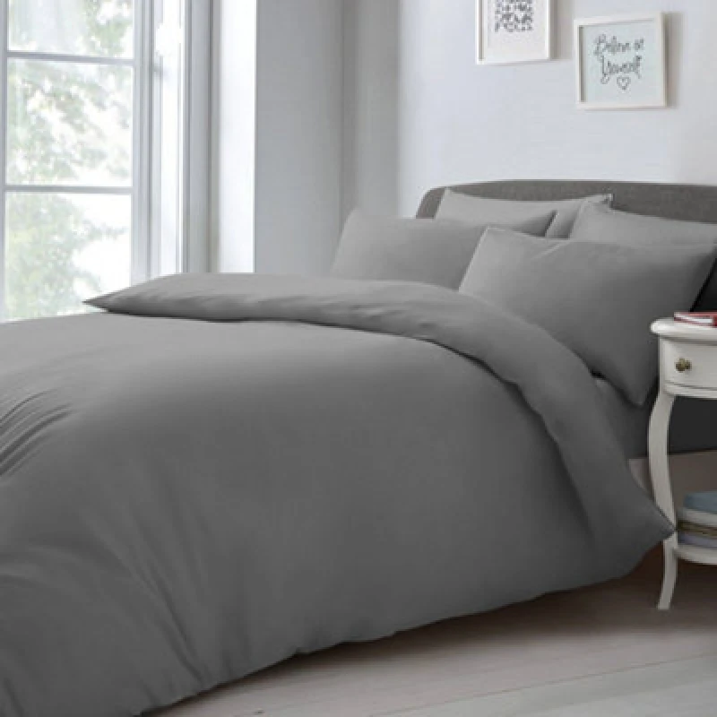 Image of Velosso Chic Microfibre Duvet Cover & Pillowcase Set with Button Closure in Grey Size: Double Grey Unisex Double