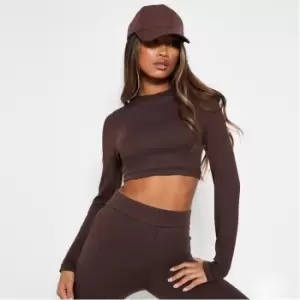 Image of I Saw It First Rib Long Sleeve Crop Top - Brown
