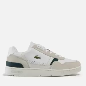 Image of Lacoste Mens T-Clip Leather and Suede Trainers Size 7 UK Off White & Dark Green