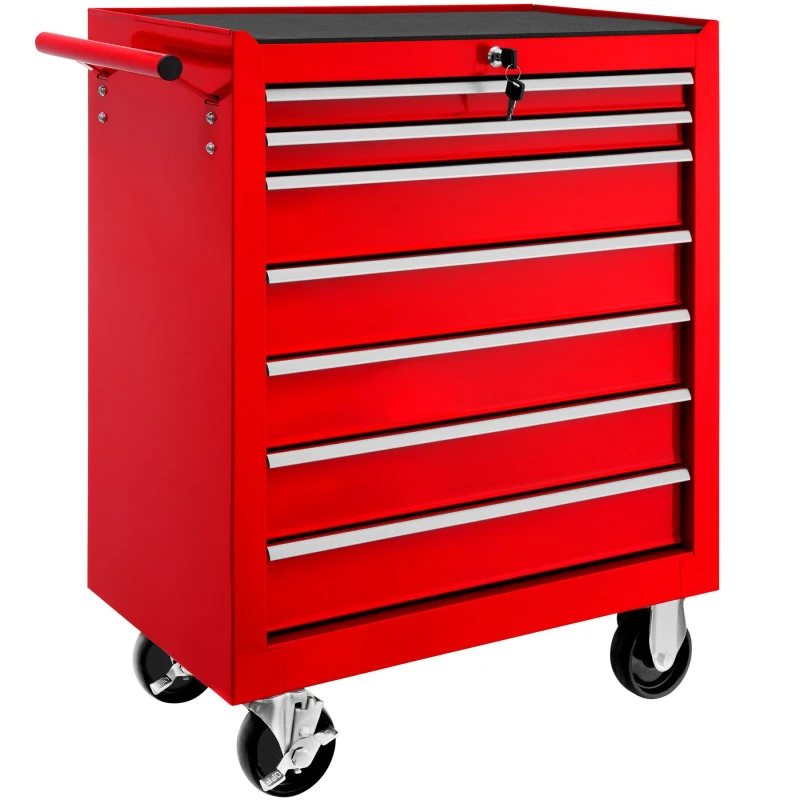 Image of Tectake Tool Chest - 7 Drawers, 4 Wheels, Central Locking - Red
