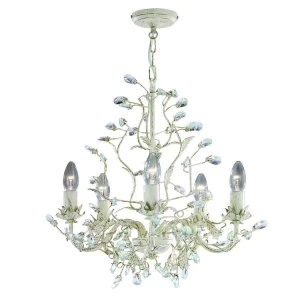 Image of 5 Light Multi Arm Ceiling Pendant Gold, Cream with Crystals Floral Leaves Design, E14