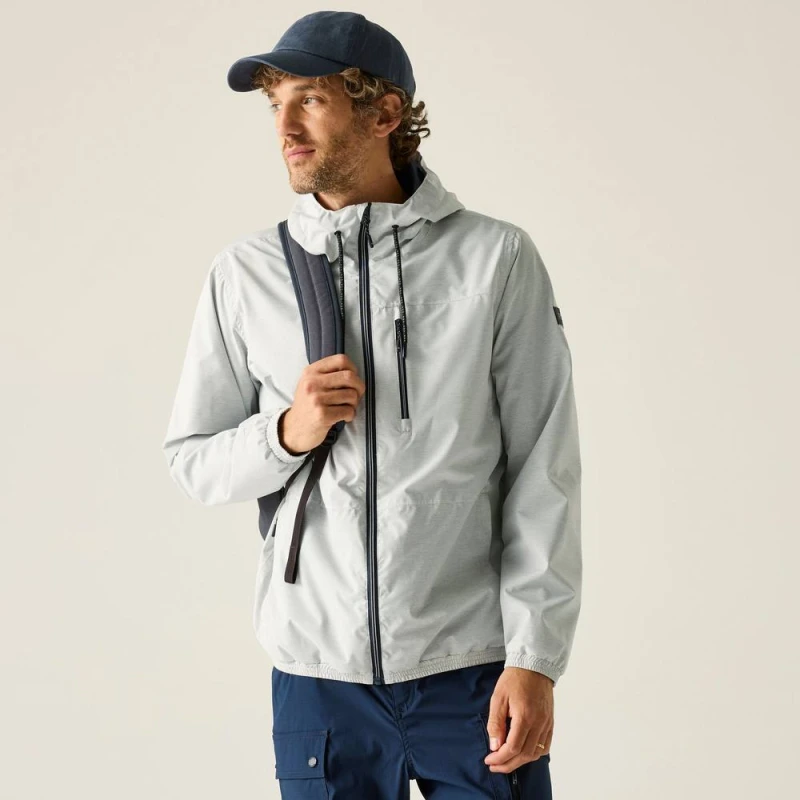 Image of Regatta Mens Shorebay Marl Lightweight Hooded Waterproof Jacket in Pale Grey Size: Medium Pale Grey Male M
