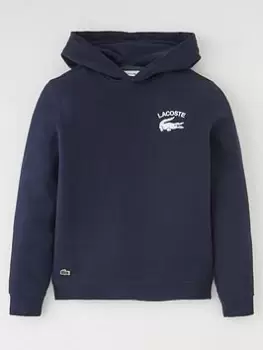 Image of Boys' Lacoste Printed Hooded Sweatshirt Size 5 yrs Navy Blue