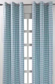 Image of Cotton Block Check Gingham Eyelet Curtain Pair