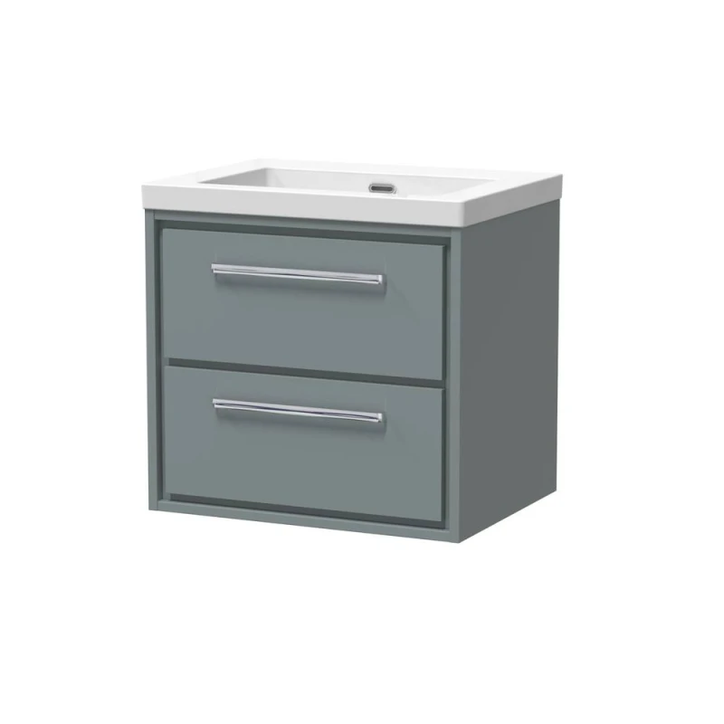 Image of Balterley Modern Bathroom 2 Soft-Close Drawer Wall Hung Vanity Unit Fireclay Basin, Coastal Grey, 600mm