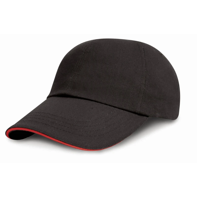 Image of Result Headwear Low Profile Heavy Brushed Cotton Cap With Sandwich Peak in Black Unisex One Size