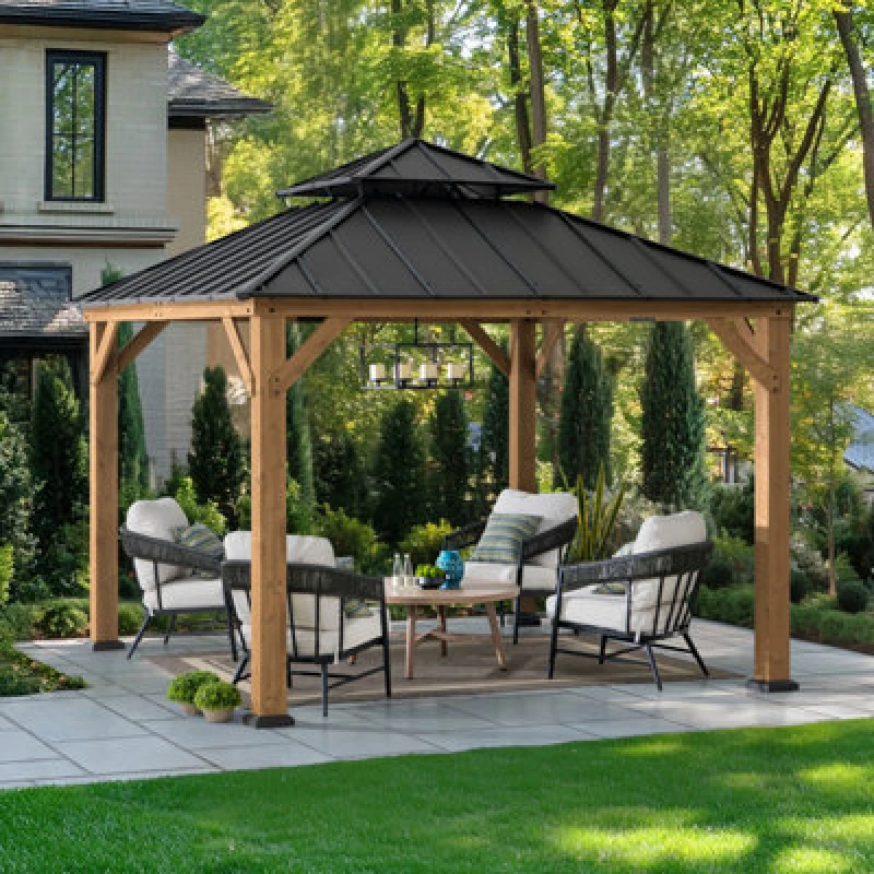 Image of Sunjoy Outdoor Cedar Wood Gazebo-3.3M X 3.3M Anthracite