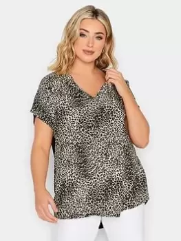 Image of Yours Yours Animal Jersey Back Blouse, Brown, Size 30-32, Women