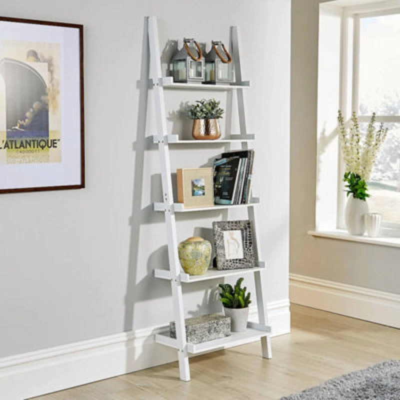 Image of Home Source 5-Tier Ladder Shelf Storage White