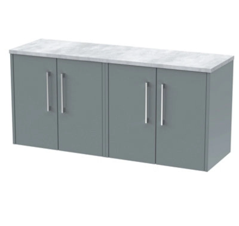 Image of Nuie Hudson Reed Juno Wall Hung 4-Door Vanity Unit & Bellato Grey Worktop, Stylish Countertop Basin Unit In Coastal Grey, 1200mm