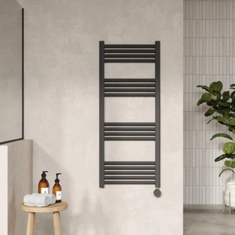 Image of Nuie Electric Round Towel Rail 17 Bar 1200 X 500Mm Anthracite, Grey MTY160