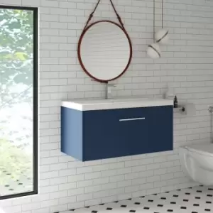 Image of Hudson Reed Juno Wall Hung 1-Drawer Vanity Unit with Basin 2 800mm Wide - Electric Blue