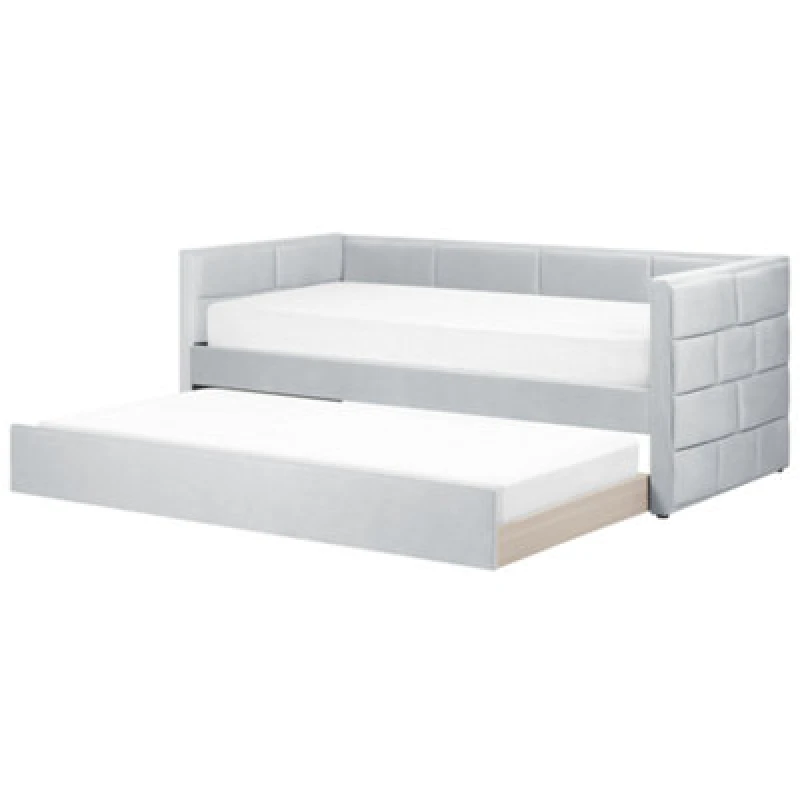 Image of Beliani Trundle Bed Velvet Chavonne 90 X 200 Cm (Eu Single) Light Grey