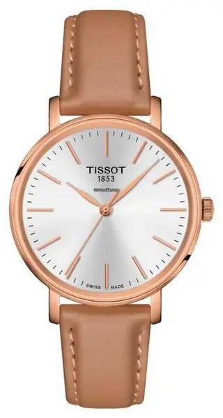 Image of Tissot T1432103601100 Womens Everytime Silver Dial Tan Watch