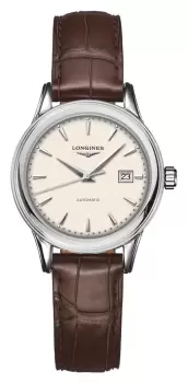 Image of LONGINES L43744792 Flagship Beige Dial Brown Leather Watch