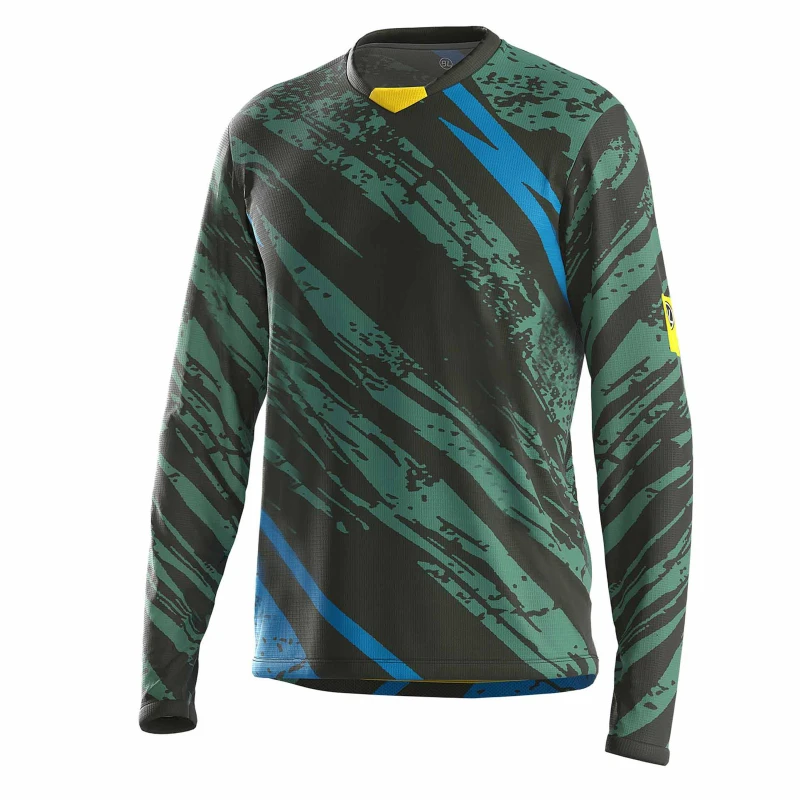 Image of Bicycle Line Mens Ponente UPF 30+ V-Neck Long Sleeve Cycling Jersey Dark Green male Small