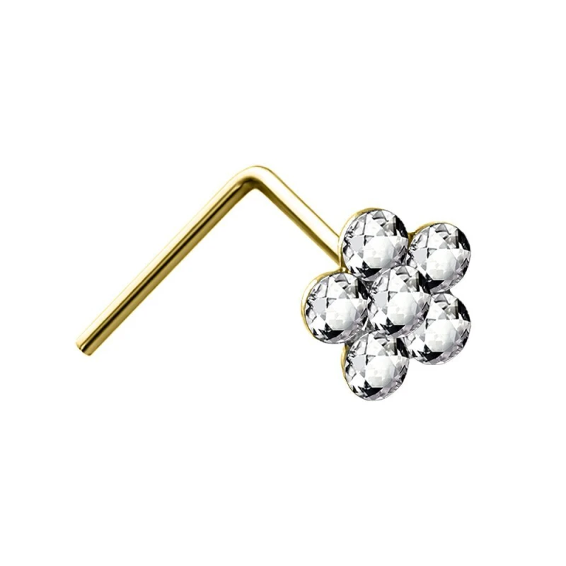 Image of Jewelco London 9ct Gold Crystal Daisy Flower Nose Stud 4mm - JNS060 Gold female