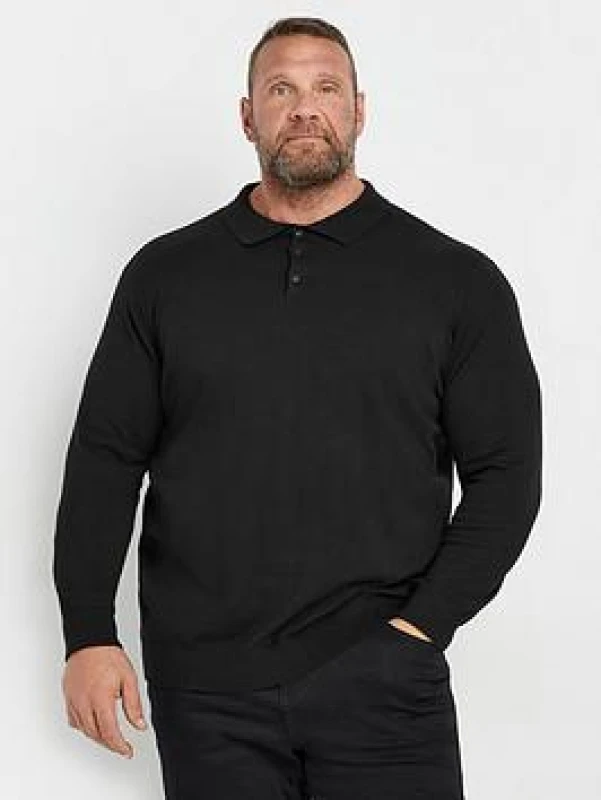 Image of BadRhino BadRhino Men Knitted Long Sleeve Polo Shirt in Black Size: X-Large Black XL Male 5063111862535