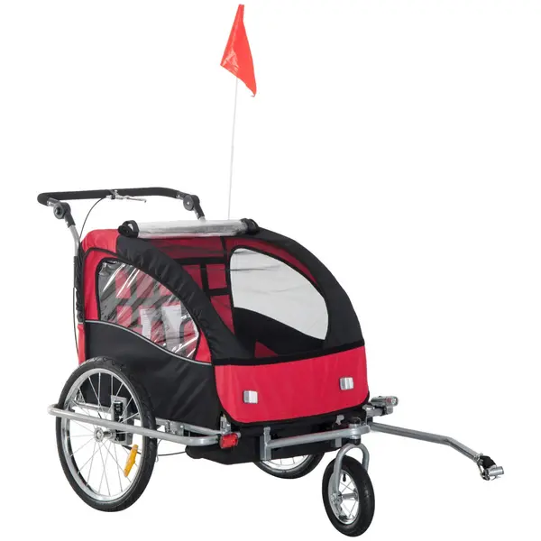 Image of HOMCOM Child Bike Trailer Removable Canopy Kids Bicycle Transport Hitch Coupler Red